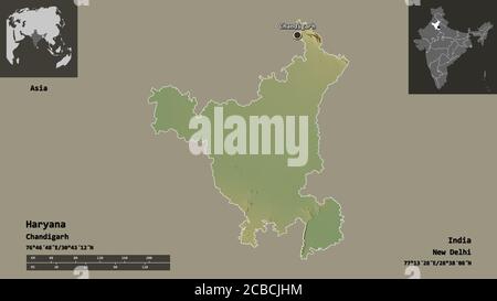 Shape of Haryana, state of India, and its capital. Distance scale ...