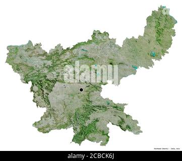 Shape of Jharkhand, state of India, with its capital isolated on white background. Satellite imagery. 3D rendering Stock Photo