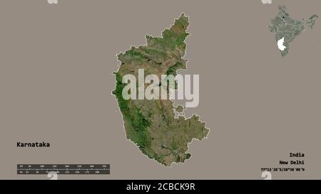 Karnataka, state of India. Satellite imagery. Shape presented against ...