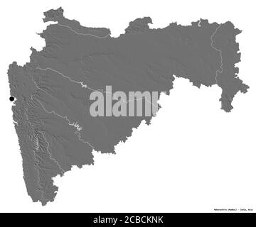 Shape of Maharashtra, state of India, with its capital isolated on ...