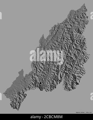 Shape of Nagaland, state of India, with its capital isolated on a solid color background. Bilevel elevation map. 3D rendering Stock Photo