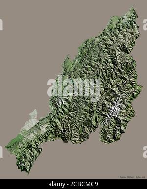 Shape of Nagaland, state of India, with its capital isolated on a solid color background. Satellite imagery. 3D rendering Stock Photo