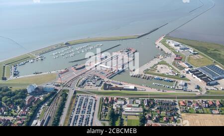 Norden, Germany. 07th Aug, 2020. The harbour of Norddeich with the ferry pier. Credit: Sina Schuldt/dpa/Alamy Live News Stock Photo