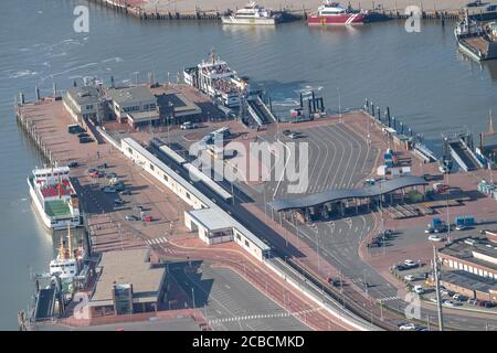 Norden, Germany. 07th Aug, 2020. Ferries are moored at the ferry pier in the port of Norddeich. Credit: Sina Schuldt/dpa/Alamy Live News Stock Photo