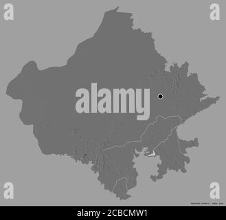 Rajasthan, state of India. Bilevel elevation map with lakes and rivers ...