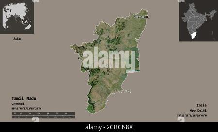 Shape of Tamil Nadu, state of India, with its capital isolated on white ...