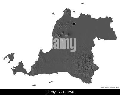 Shape of Banten, province of Indonesia, with its capital isolated on white background. Bilevel elevation map. 3D rendering Stock Photo