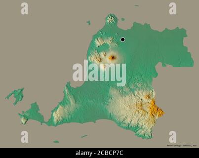 Shape of Banten, province of Indonesia, with its capital isolated on a solid color background. Topographic relief map. 3D rendering Stock Photo