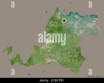 Shape of Banten, province of Indonesia, with its capital isolated on a solid color background. Satellite imagery. 3D rendering Stock Photo