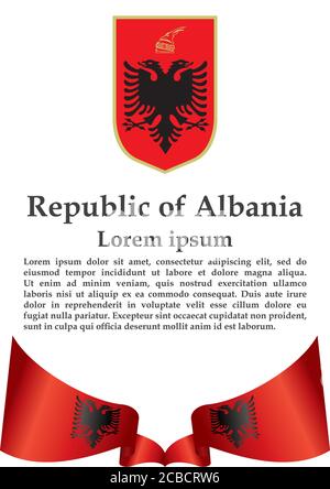 Flag of Albania, Republic of Albania. Template for award design, an official document with the flag of Albania. Bright, colorful vector illustration. Stock Vector