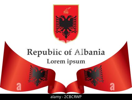 Flag of Albania, Republic of Albania. Template for award design, an official document with the flag of Albania. Bright, colorful vector illustration. Stock Vector