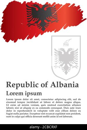 Flag of Albania, Republic of Albania. Template for award design, an official document with the flag of Albania. Bright, colorful vector illustration. Stock Vector