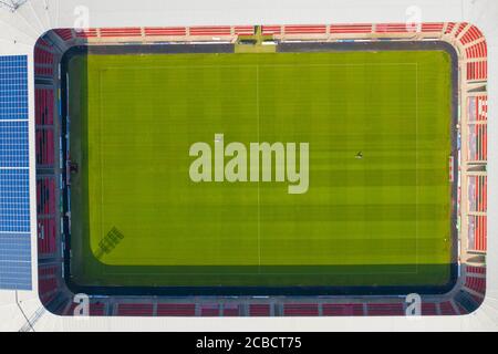 Doncaster UK, 12th Aug 2020: Aerial photo of the Keepmoat Stadium located in the town of Doncaster in the UK home of the Doncaster Rovers Football Clu Stock Photo