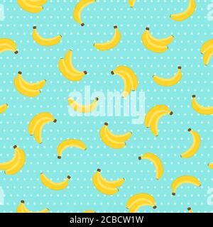 Fruits seamless pattern. Banana baclground on blue background. Vector illustration. Stock Vector