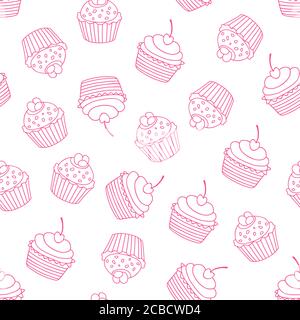 Cupcakes seamless pattern. Sweet background Vector illustration. Stock Vector