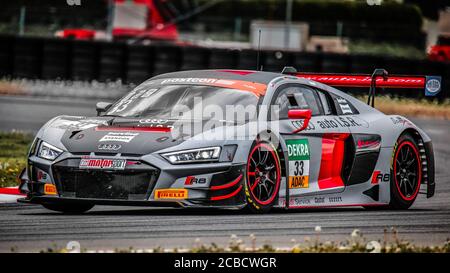 Oschersleben, Germany, April 27, 2019: Czech racing driver Filip Salaquarda driving the Audi R8 during a race during a GT MASTERS Stock Photo