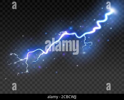 Lightning on transparent background. Realistic thunder storm. Vector illustration. Stock Vector