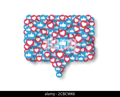 Like, thumbs up icons in message notification shape. Social media elements isolated on white background. Social network symbol. Vector illustration. Stock Vector