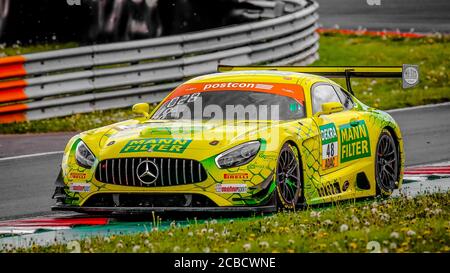 Oschersleben, Germany, April 27, 2019: Fabian Vettel driving a Mercedes-AMG GT3 during a GT MASTER car race at Motorsport Arena in Oschersleben. Stock Photo