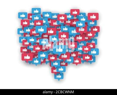 Like, thumbs up icons in message notification. Social network symbol. Social media element. Vector illustration. Stock Vector