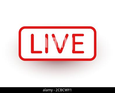 Live sticker. Live stream, video, news icon on white background. Social media template. Broadcasting, online stream. Play button. Social network sign. Stock Vector