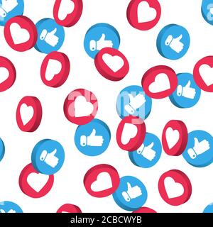 Social network symbol seamless pattern. Like and thumbs up icons isolated on transparent background. Counter notification icons. Social media elements Stock Vector