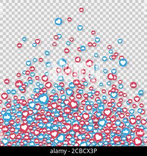 Social network symbol. Like and thumbs up icons isolated on transparent background. Counter notification icons. Social media elements. Emoji reactions Stock Vector