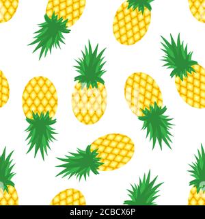 Pineapples and slices of pineapples on white background. Tropical fruit pattern. Vector illustration. Stock Vector