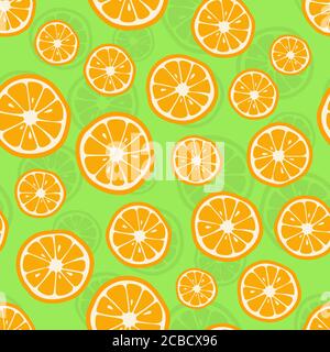 Oranges seamless pattern. Citrus background with slices of oranges. Vector illustration. Stock Vector