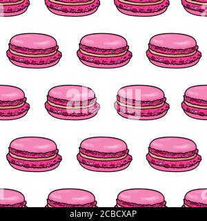 Macaron seamless pattern. Almond french macaroon background in sketch style. Vector illustration. Stock Vector