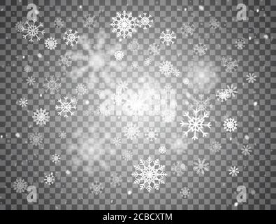 Falling Snow In Different Shapes. Christmas Snow With Snowflakes