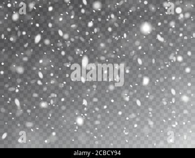 Realistic falling snow. Snow background. Frost storm, snowfall effect. Christmas background with snow on transparent background. Vector illustration. Stock Vector