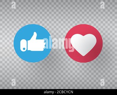Thumbs up and heart icon on transparent background. Social network symbol. Counter notification icons. Social media elements. Emoji reactions. Vector Stock Vector