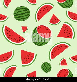 Red watermelon. Seamless pattern. Summer background. Natural food vector Stock Vector