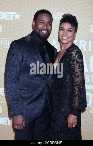 LOS ANGELES - FEB 23:  Michael Jai White, Gillian Iliana Waters at the American Black Film Festival Honors Awards at the Beverly Hilton Hotel on February 23, 2020 in Beverly Hills, CA Stock Photo