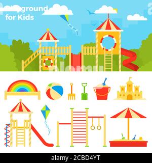 Children's play complex against the backdrop of the cityscape vector icon flat isolated illustration Stock Vector
