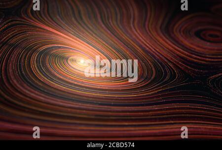 Abstract background of colored lines rotating around an illuminated sphere. Abstract concept of universe, planets and galaxies. Stock Photo