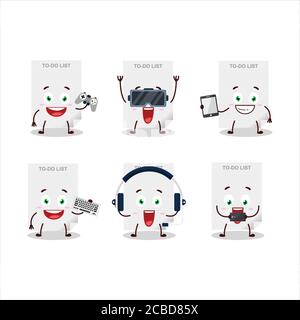 To-do list paper cartoon character are playing games with various cute emoticons Stock Vector