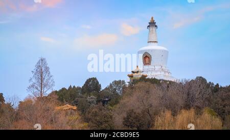 Beijing, China - Jan 11 2020: Yongan temple (Temple of Everlasting Peace) situated in the heart of Beihai park in Jade Flower Island. It's home to the Stock Photo