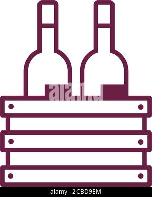 wine bottles drinks in wooden basket line style vector illustration design Stock Vector
