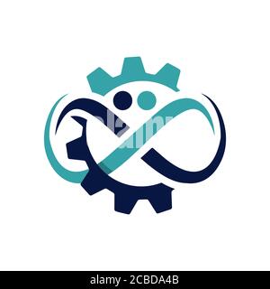 tiresles worker logo design vector. Sign of day night work design for modern industry company logo icon illustration Stock Vector