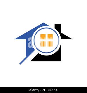 Searching House Logo. Search Home icon With Magnifying Glass Symbol, Logo Design illustrations Stock Vector