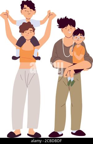 Mother father and sons cartoons design, Family relationship and generation theme Vector illustration Stock Vector