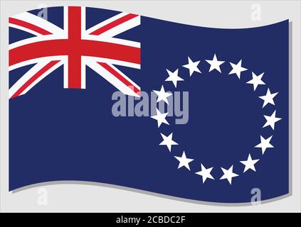 Waving flag of Cook Islands vector graphic. Waving Cook Islander flag illustration. Cook Islands country flag wavin in the wind is a symbol of freedom Stock Vector