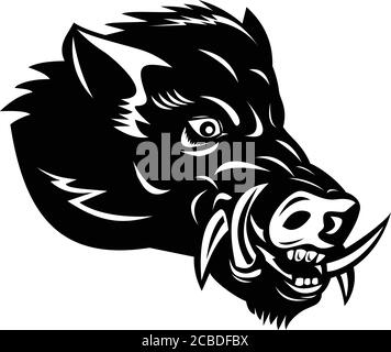 Mascot illustration of head of a wild boar, Sus scrofa, wild swine, common wild pig, a suid native to the Palearctic viewed from side on isolated back Stock Vector