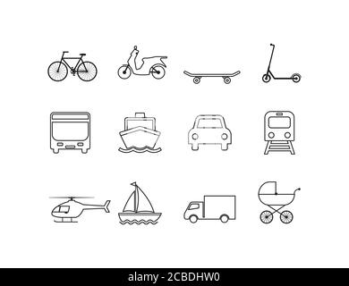 Transportation icons set. Vector illustration, flat design. Stock Vector