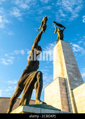 Bottom view of Liberty Statue on Gellert Hill in Budapest, Hungary, Europe. Stock Photo