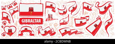 Vector set of the national flag of Gibraltar in various creative designs Stock Vector