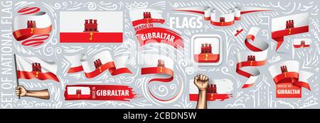 Vector set of the national flag of Gibraltar in various creative designs Stock Vector