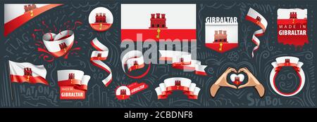 Vector set of the national flag of Gibraltar in various creative designs Stock Vector